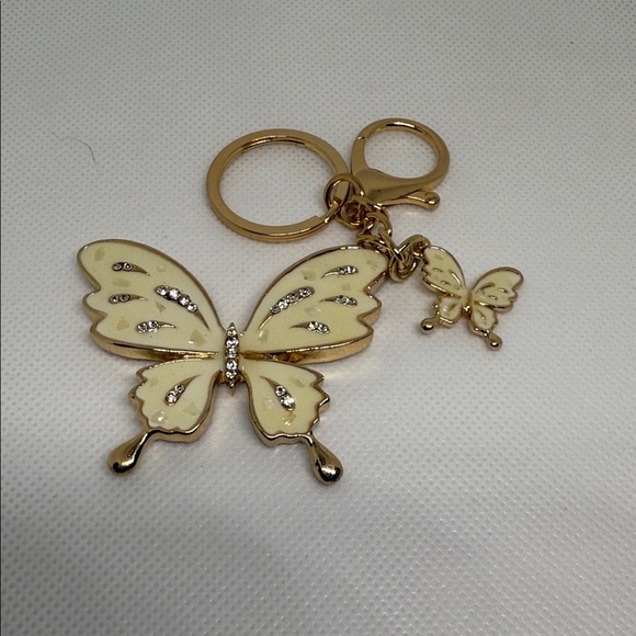 Elegant Gold and Cream Butterfly Keychain - Picture 1 of 2